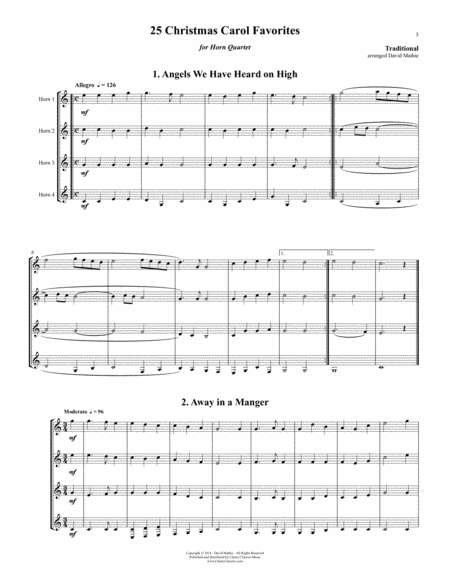 Free Sheet Music 25 Traditional Carol Favorites For Horn Quartet