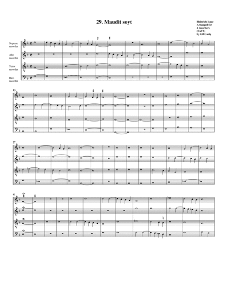 Free Sheet Music 29 Maudit Soyt Arrangement For 4 Recorders