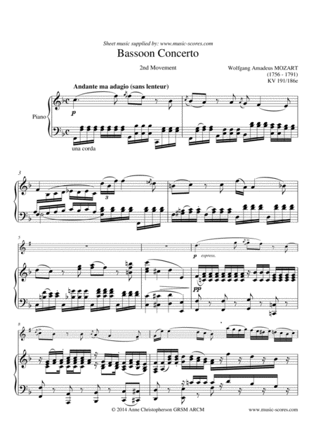 Free Sheet Music 2nd Movement From Bassoon Concerto Euphonium And Piano