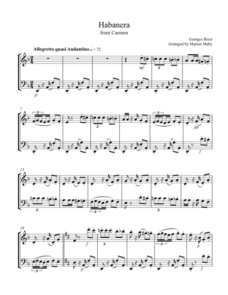 3 Arias From Carmen For Violin Cello Duet Sheet Music