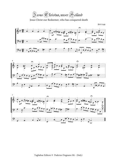 3 Corals Bwv 599 626 And 636 For Organ 3 Staff Sheet Music