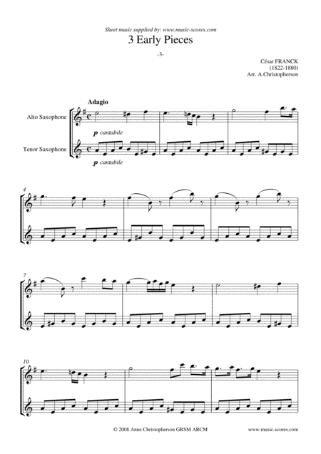 Free Sheet Music 3 Early Pieces No 3 Alto And Tenor Sax Duet