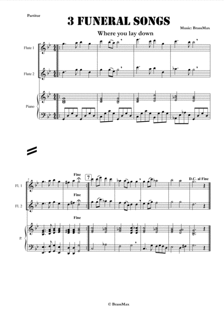 3 Funeral Songs For 2 Flutes In C And Piano Accompaniment Sheet Music