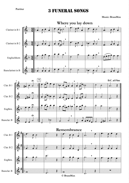 3 Funeral Songs For Clarinetensemble Clarinet 1 2 Englishhorn Bassclarinet Sheet Music