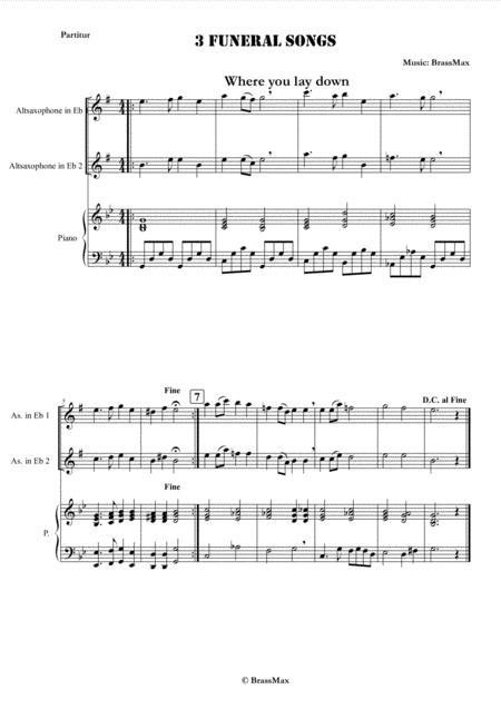 3 Funeral Songs For Two Saxophones In Eb Sheet Music