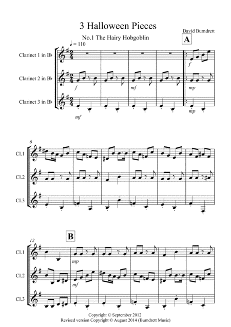 Free Sheet Music 3 Halloween Pieces For Clarinet Trio