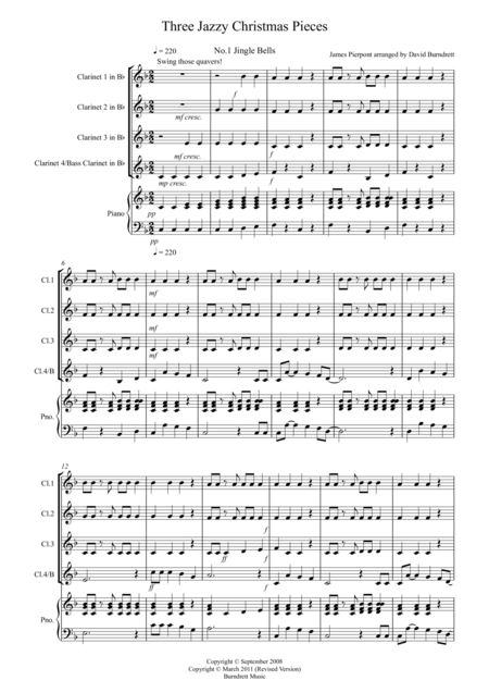 Free Sheet Music 3 Jazzy Christmas Pieces For Clarinet Quartet