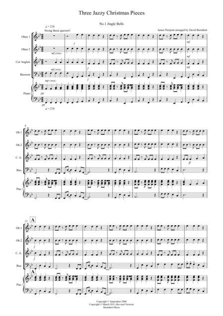 3 Jazzy Christmas Pieces For Double Reed Quartet Sheet Music