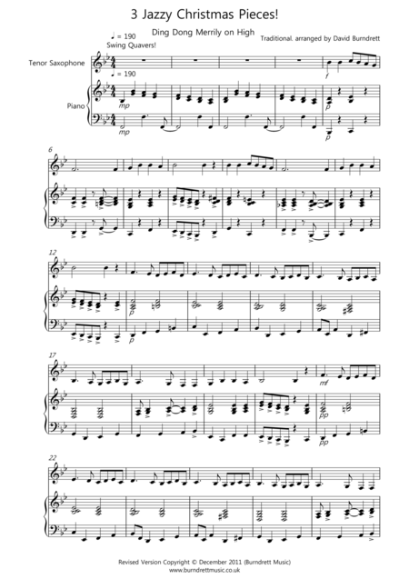 Free Sheet Music 3 Jazzy Christmas Pieces For Tenor Saxophone And Piano