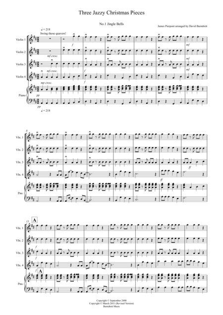 Free Sheet Music 3 Jazzy Christmas Pieces For Violin Quartet