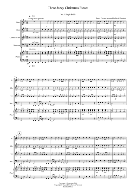 3 Jazzy Christmas Pieces For Wind Quartet Sheet Music