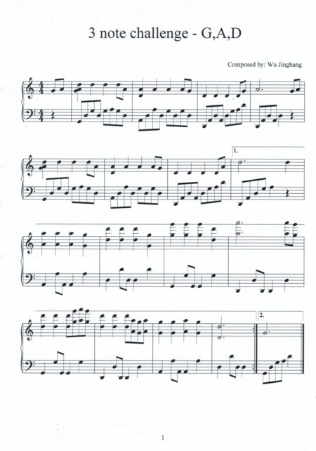 Free Sheet Music 3 Note Challenge G A D