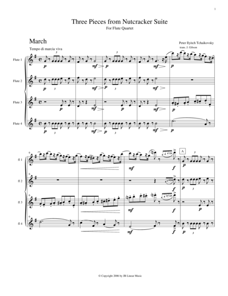 3 Pieces From The Nutcracker For Flute Quartet Sheet Music