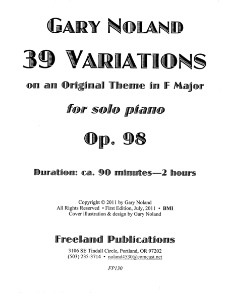 39 Variations On An Original Theme In F Major For Piano Op 98 Sheet Music