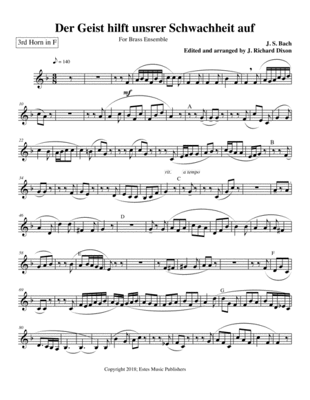Free Sheet Music 3rd Horn Part To Der Geist Transcription