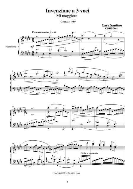 4 Inventions To Three Voices For Piano Cs019 Sheet Music