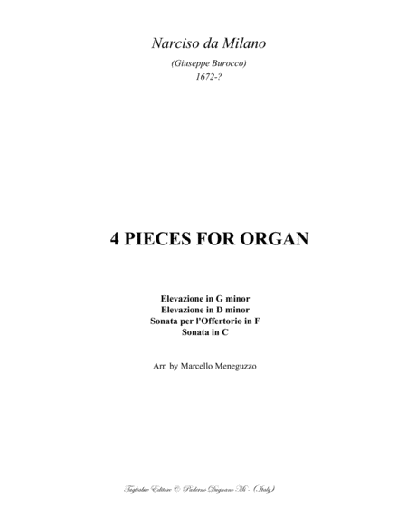 4 Pieces For Organ Narciso Da Milano Sheet Music