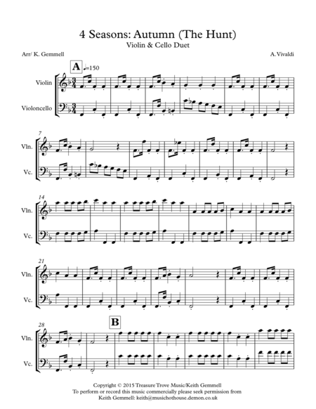 Free Sheet Music 4 Seasons Autumn The Hunt Violin Cello