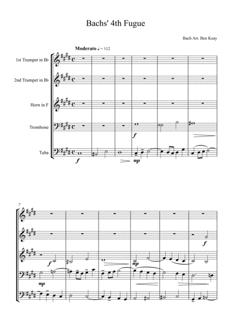 Free Sheet Music 4th Fugue For Brass Quintet