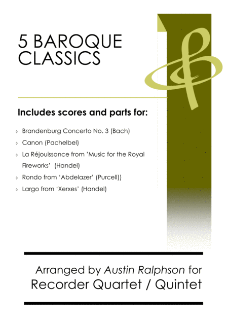 5 Baroque Classics Recorder Quintet And Quartet Bundle Book Pack Sheet Music