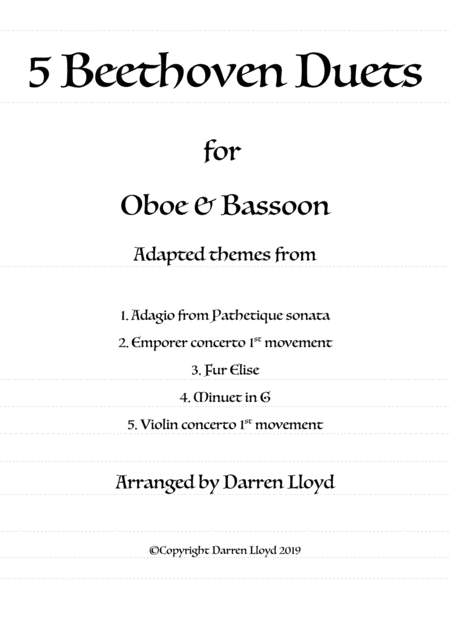 5 Beethoven Duets Oboe Bassoon Sheet Music