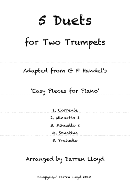 5 Duets Adapted From Handels Easy Piano Piecs For 2 Trumpets Sheet Music