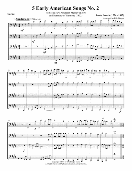 Free Sheet Music 5 Early American Songs No 2 For Trombone Or Low Brass Quartet