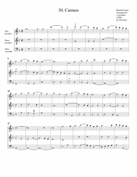 Free Sheet Music 50 Carmen In G A3 Arrangement For 3 Recorders