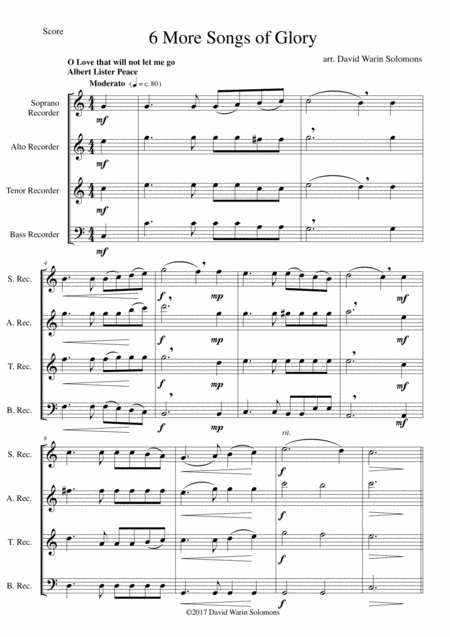 Free Sheet Music 6 More Songs Of Glory For Recorder Quartet