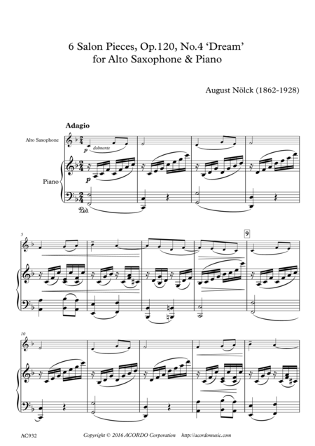 6 Salon Pieces Op 120 No 4 Dream For Alto Saxophone Piano Sheet Music
