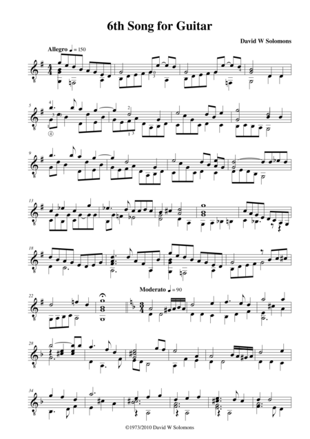 6th Song For Guitar Sheet Music