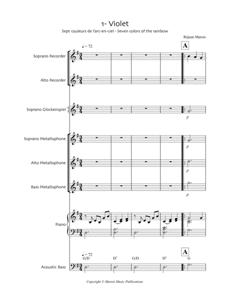 7 Colors Of The Rainbow For Recorders Orff Instruments Piano Sheet Music