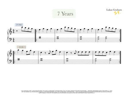 7 Years Easiest Piano Intro Riff Sheet Music