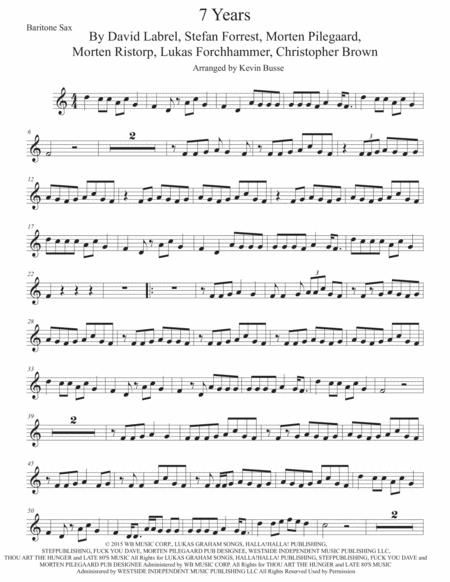 7 Years Easy Key Of C Bari Sax Sheet Music