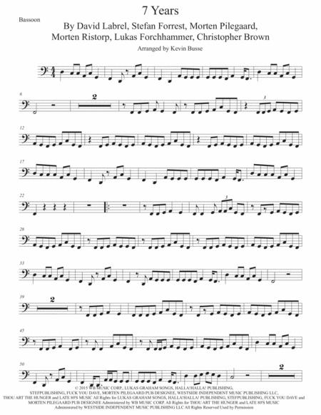7 Years Easy Key Of C Bassoon Sheet Music