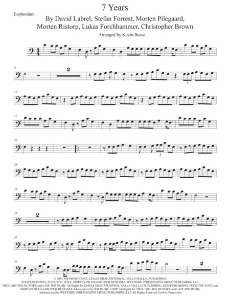 7 Years Easy Key Of C Euphonium Sheet Music