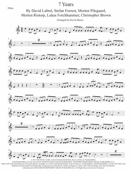Free Sheet Music 7 Years Easy Key Of C Oboe