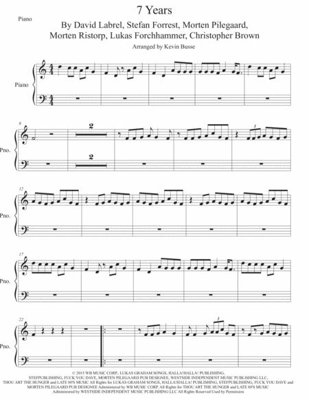 7 Years Easy Key Of C Piano Sheet Music