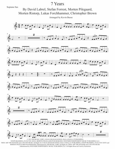 7 Years Easy Key Of C Soprano Sax Sheet Music