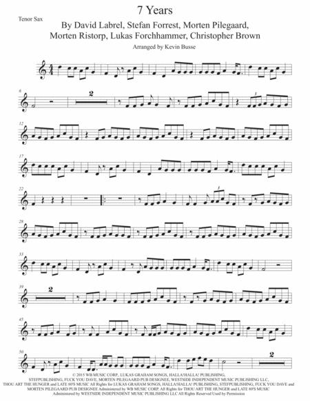 7 Years Easy Key Of C Tenor Sax Sheet Music
