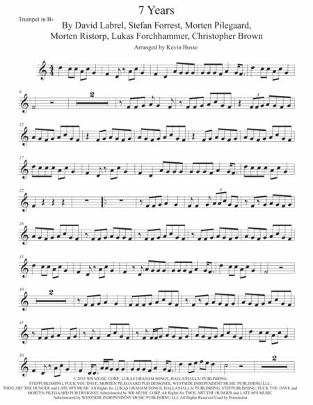 7 Years Easy Key Of C Trumpet Sheet Music