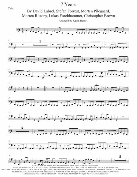 7 Years Easy Key Of C Tuba Sheet Music