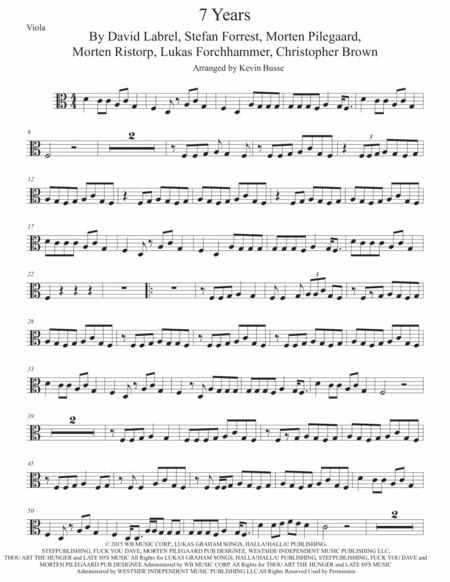 Free Sheet Music 7 Years Easy Key Of C Viola