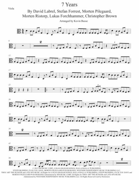 7 Years Easy Key Of C Viola Sheet Music