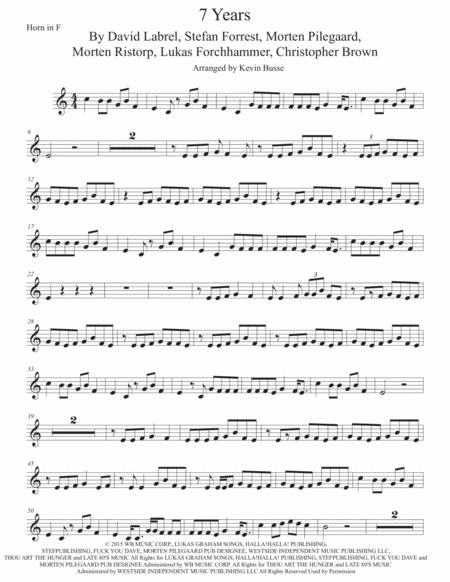 Free Sheet Music 7 Years Horn In F