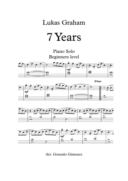 Free Sheet Music 7 Years Lukas Graham Piano Solo Beginners Level