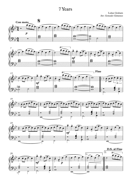 7 Years Lukas Graham Piano Solo For Beginners Intermediate Sheet Music