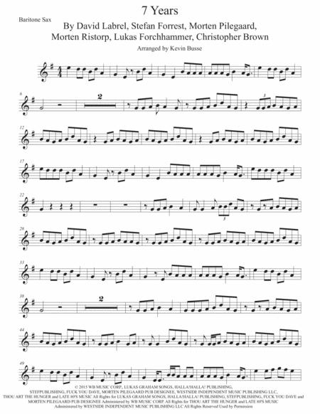 Free Sheet Music 7 Years Original Key Bari Sax