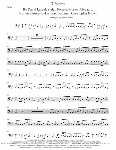 Free Sheet Music 7 Years Original Key Cello