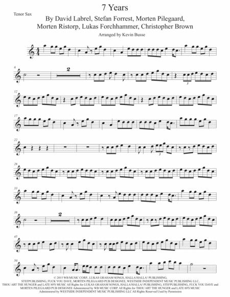 Free Sheet Music 7 Years Original Key Tenor Sax